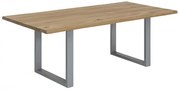 Masa dreptunghiulara cu blat din lemn de stejar Tables &amp; Benches 140x80x76 cm maro deschis/ argintiu