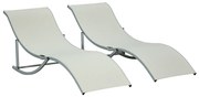 Outsunny Set 2 Sezlonguri Pliabile pentru Relaxare în Grădină, din Aluminiu și Textilen, Culoare Bej, Ușor de Depozitat | Aosom Romania
