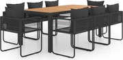 vidaXL Set mobilier de grădină, 9 piese, negru și maro, ratan PVC