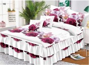 Lenjerie Pat Dublu, Bumbac Finet cu Volanase, 6 Piese - Trandafiri Roz Lila