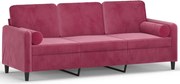 vidaXL Canapea cu 3 locuri cu pernuțe, roșu vin, 180 cm, catifea