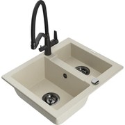 Mexen Carlos chiuvetă de bucătărie din granit, 1,5 compartimente, cu baterie Duo, bej - 6518-69-671701-70-B