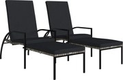 vidaXL Șezlonguri cu suport de picioare, 2 buc., gri, poliratan