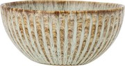 Bol din ceramică artizanală verde perlat cu striații fine și accente rustice, 200 ml, 11×5,5 cm, „Fleur"