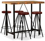 vidaXL Set mobilier bar, 5 piese lemn masiv reciclat și piele naturală