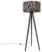 Lampa de podea trepied negru cu abajur zebra 50 cm - Tripod Classic