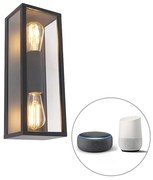 Lampă de perete inteligentă neagră 38 cm 2 lumini IP44 incluzând Wi-Fi ST64 - Charlois