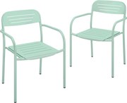 Outsunny Set 2 scaune de grădină stivuibile scaune de terasă cu design lamelă cotiere 56 x 58 x 78 cm Verde | Aosom Romania