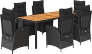 vidaXL Set mobilier de grădină cu perne, 7 piese, negru, poliratan