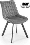 Scaun tapitat K520, gri/negru, stofa catifelata, rotativ, 45x63x80 cm