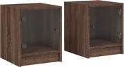 vidaXL Noptiere cu uși din sticlă, 2 buc., stejar maro, 35x37x42 cm