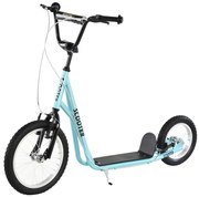HOMCOM Trotinetă patinette cu roți mari pneumatice Ø 40 și 30 cm Înălțime Ghidon reglabil Frână AV/AR cric Oțel, Albastru | Aosom Romania