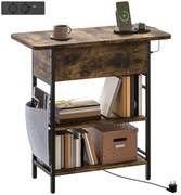 HOMCOM Măsuță de cafea măsuță de cafea cu stație de încărcare și buzunar de depozitare, 60 x 29,8 x 58,5 cm, brun rustic | Aosom Romania