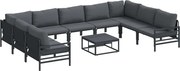 vidaXL Set de canapele pentru grădină cu pernă 10 pcs Negru Oțel