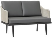 Outsunny Canapea de gradina 2 locuri cu perne din ratan, canapea de exterior structura din otel 110 x 70 x 72 cm gri inchis | Aosom Romania