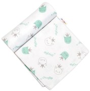 Scutec din flanelă Baby Nellys, 70x80 cm - Pisicuță cu coroană, verde