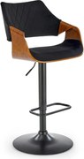 Scaun bar H124, negru/nuc, stofa catifelata/placaj/metal, 55x52x93/114