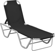 vidaXL Șezlong de plajă, negru, aluminiu și textilenă