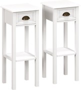 HOMCOM Set de 2 măsuțe laterale Masă de noptieră stil sofisticat cu sertar, etajeră inferioară, 30 x 30 x 75 cm, alb | Aosom Romania