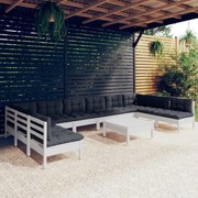 vidaXL Set mobilier de grădină cu perne, 11 piese, alb lemn masiv pin