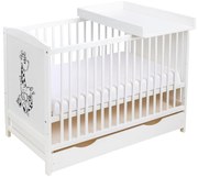 Patut din lemn masiv 120x60 cm Bria alb cu sertar, masuta infasat din lemn inclusa, reglabil pe 3 nivele, certificat EN71