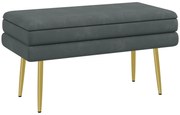 HOMCOM Banc bancă cutie de depozitare 2 în 1 cu asistent aspect de catifea și picioare din oțel - 79,5L x 37,5P x 43H cm gri și aurit | Aosom Romania
