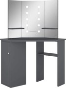 vidaXL Masă de toaletă de colț, cu LED, gri, 111x54x141,5 cm