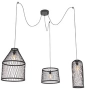 Lampă suspendată rustică pentru exterior din ratan negru cu 3 lumini - Calamus