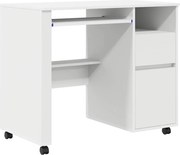 vidaXL Birou cu roți cu sertar Alb 91 x 50 x 77 cm Lemn compozit