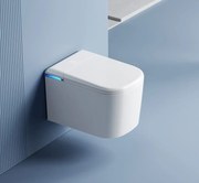Smart WC 623 - Vas de toaletă inteligent Suspendat cu Rezervor Integrat, Sterilizare UV, Deschidere/Închidere automată, Senzor picior, Control inteligent al Temperaturii, Uscare aer cald, Iluminare de noapte, Telecomandă, Afișaj LED, Ceramică, Alb