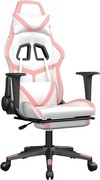 vidaXL Scaun de gaming cu suport picioare, alb/roz, piele ecologică