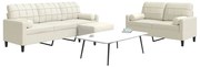vidaXL Set de canapele cu perne/rulouri, 3 piese, crem, catifea