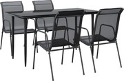 vidaXL Set mobilier de grădină, 5 piese, negru, oțel și textilenă