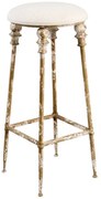 Scaun bar rotund, maro antichizat, din metal, Ø 34x78 cm, stil brocante