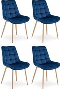 Set 4 Scaune Bucatarie/Dining Joy Albastru, Catifea, Picioare Metalice, Finisaj Lemn
