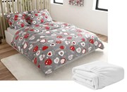 Set Lenjerie cocolino CHRISTMAS HEART gri + CearsaF Cocolino microplus cu elastic SOFT 180x200 cm alb, pat dublu