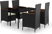 vidaXL Set masă pentru grădină, 5 piese, cu perne, negru
