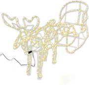 Decor de Crăciun ren cu sanie, alb cald, 140 cm