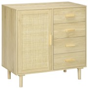 HOMCOM Bufet rotin cu dulapuri cu ușă cannage și 4 sertar, 80 x 38 x 80,5 cm, efect lemn natural | Aosom Romania