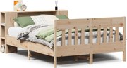 vidaXL Pat cu bibliotecă fără saltea, 140x190 cm, lemn masiv de pin