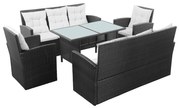Set mobilier de gradina cu perne, 5 piese, negru, poliratan