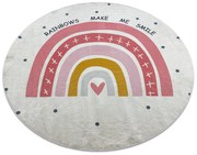 BAMBINO 47810 covor rotund lavabil Curcubeu, puncte pentru copii anti-alunecare - alb / roz