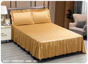 Husa Pat din Satin cu Volanase + 2 Fete de Perna, Auriu