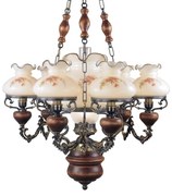 Candelabru cu 6 brate design italian din alama cu lemn 636