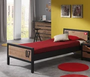 Pat Copii ALEX, 90x200 cm, Somieră Inclusă, Pin Masiv și Metal Negru – Vipack