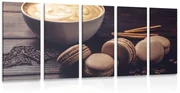 Tablou 5-piese cafea cu macarons de ciocolată