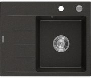 Mexen Ben chiuvetă granit 1-camerală cu scurgător dreapta 600 x 500 mm, negru/auriu metalizat, sifon cromat - 6523605000-75