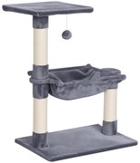 PawHut Copac de Zgâriere pentru Pisici, Jucărie pentru Pisici cu Hamac și Minge Atârnată din Lemn și Pluș, 50x36x70 cm, Gri | Aosom Romania