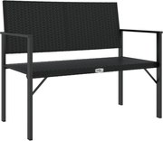 vidaXL Bancă de grădină cu pernă, 2 locuri, negru, poliratan