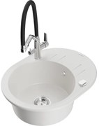 Mexen Kevin chiuvetă de bucătărie din granit cu 1 compartiment și baterie Duo, alb - 6517-20-671701-07